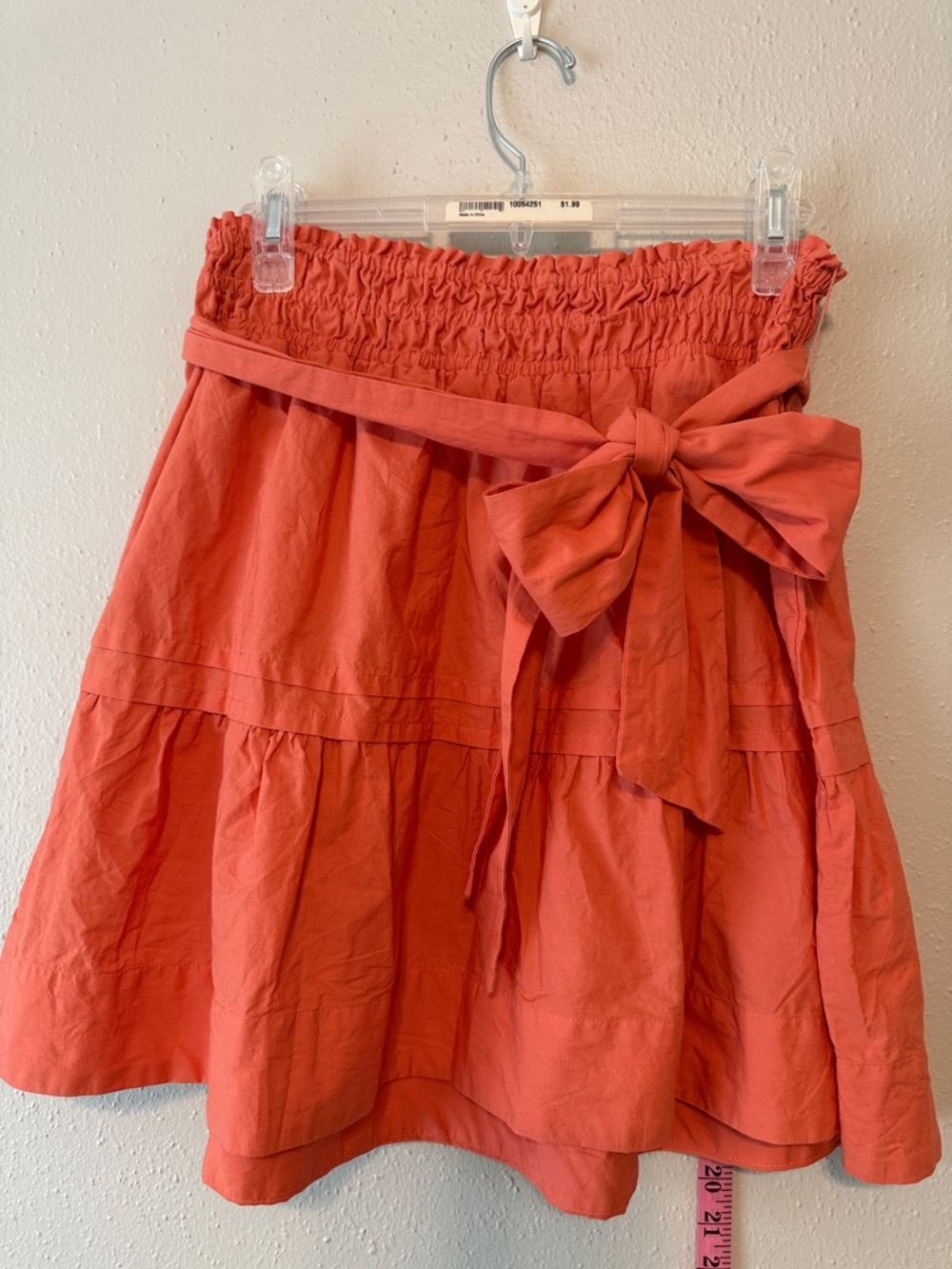 Anthropologie Coral Tiered Mini Skirt with Bow